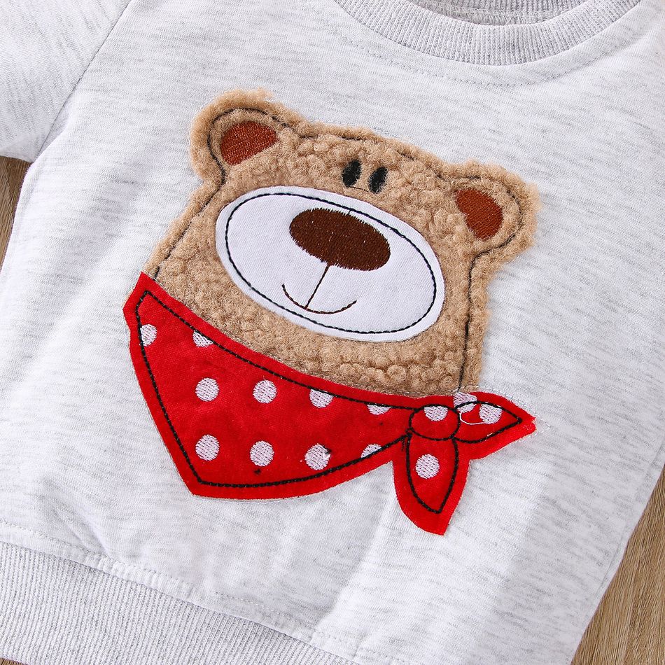 2pcs Baby Boy/Girl Long-sleeve Bear Graphic Sweatshirt and Ripped Jeans Set LightApricot big image 3