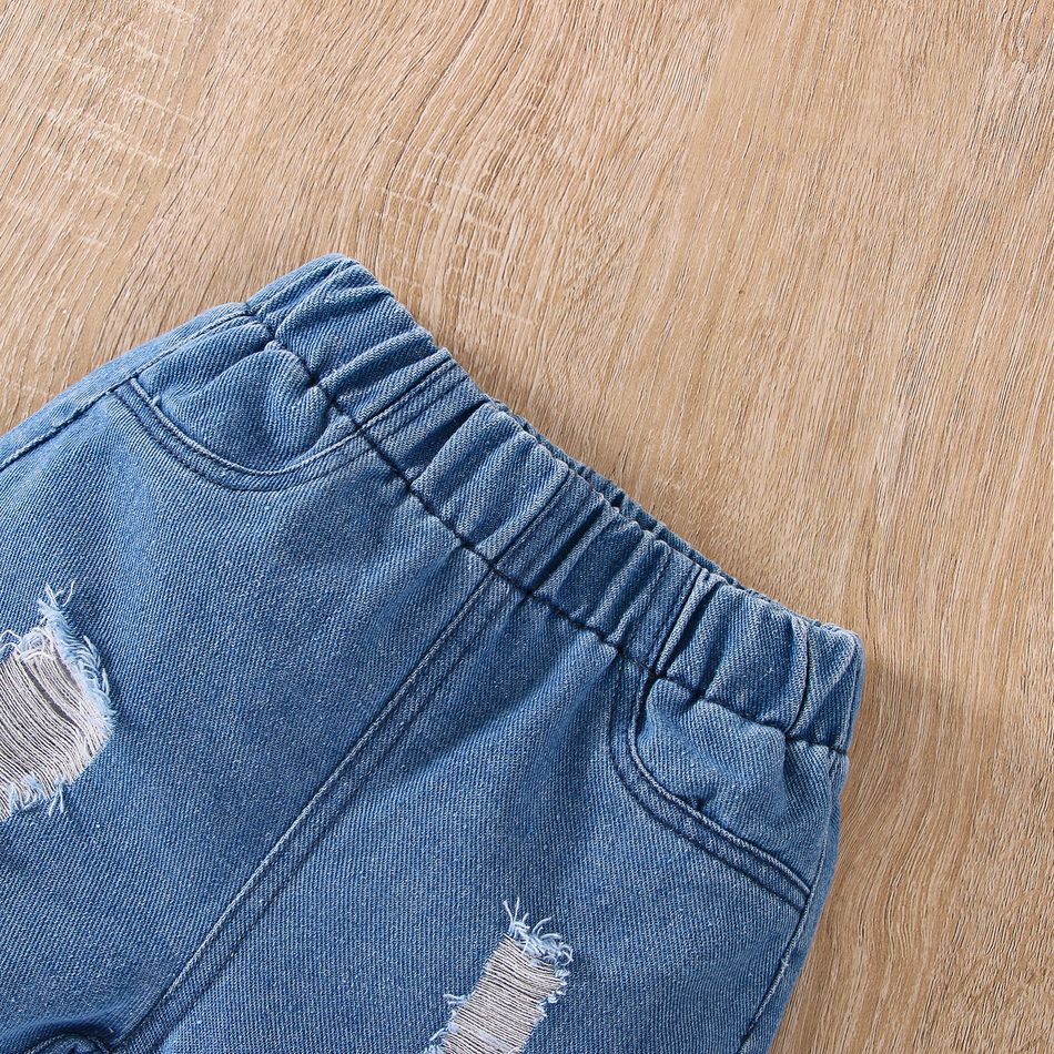 2pcs Baby Boy/Girl Long-sleeve Bear Graphic Sweatshirt and Ripped Jeans Set LightApricot big image 6