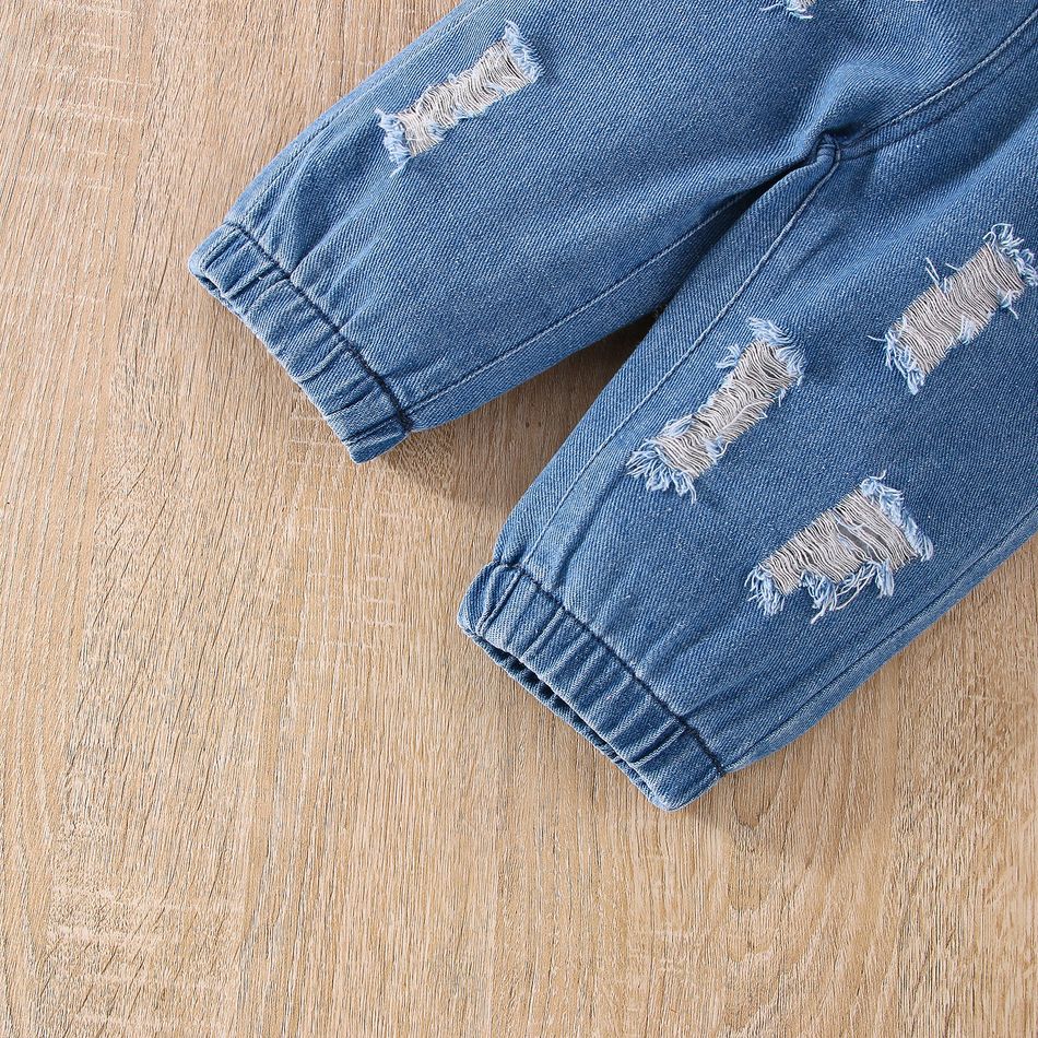 2pcs Baby Boy/Girl Long-sleeve Bear Graphic Sweatshirt and Ripped Jeans Set LightApricot big image 7
