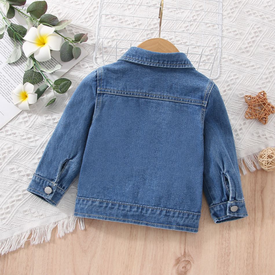 Baby Girl Floral Applique Decor Long-sleeve Denim Jacket Blue big image 2