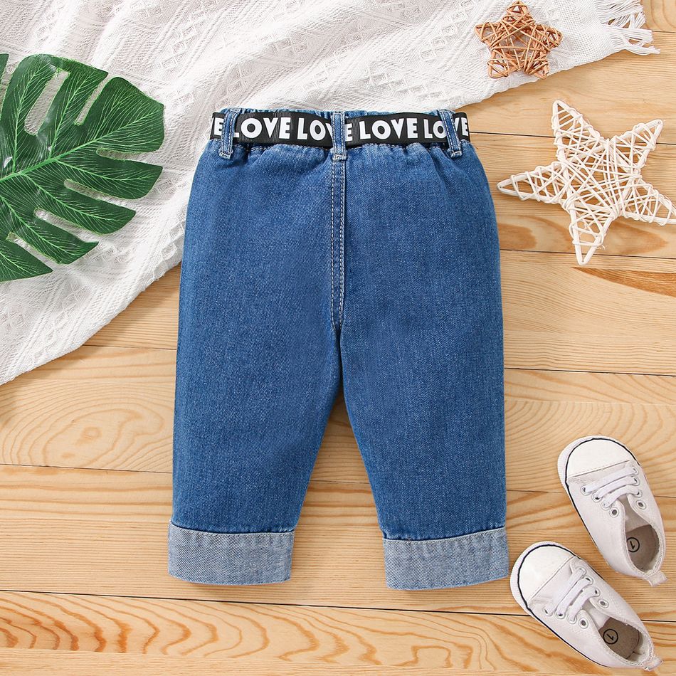 Baby Boy/Girl Belted Roll Up Hem Ripped Jeans Blue big image 2