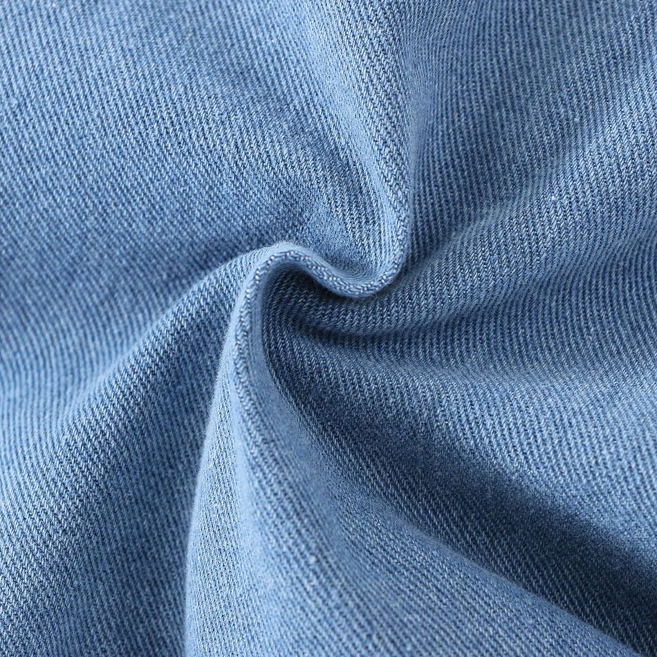 Baby Boy Bow Tie Decor Bear Embroidered Long-sleeve Denim Jumpsuit Blue big image 7