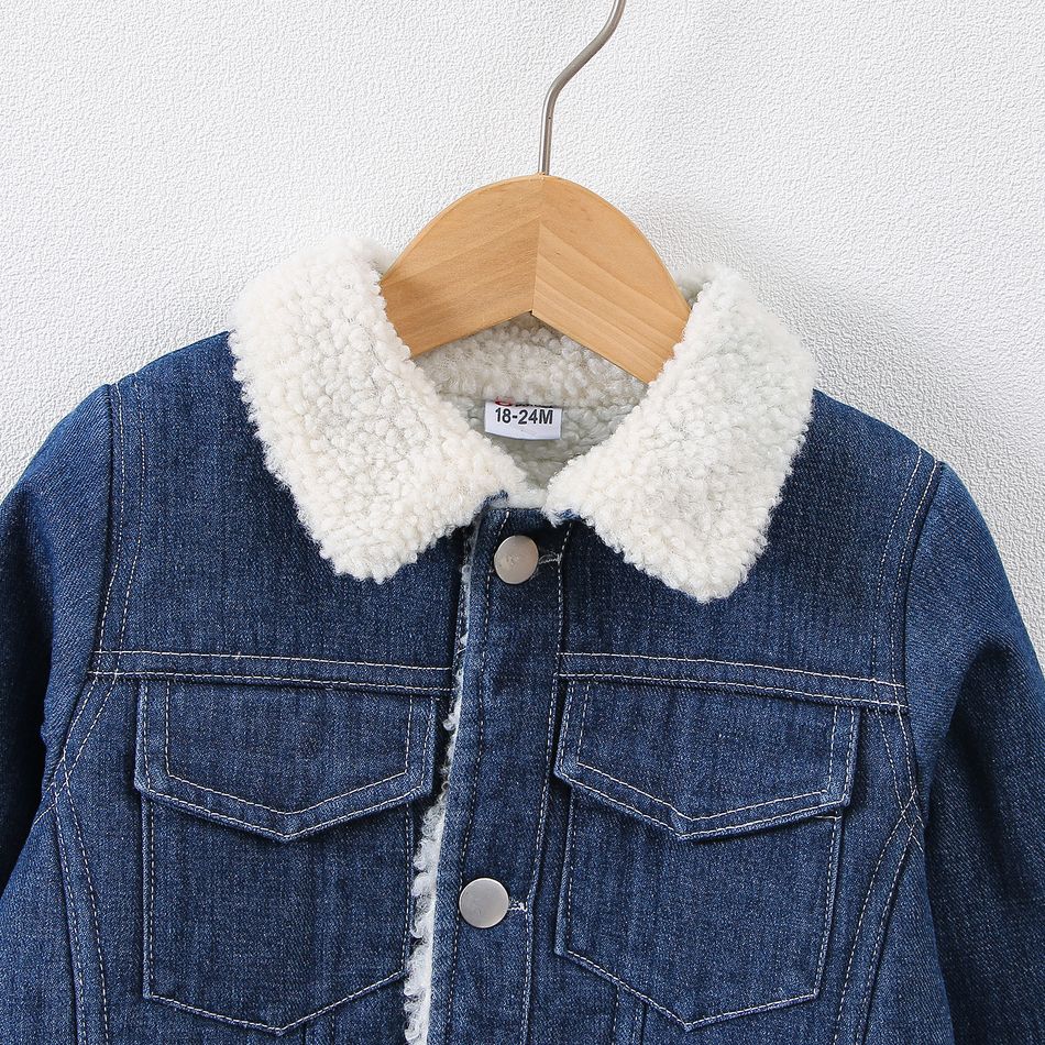 Toddler Boy Trendy Fleece Lined Denim Lapel Collar Jacket DENIMBLUE