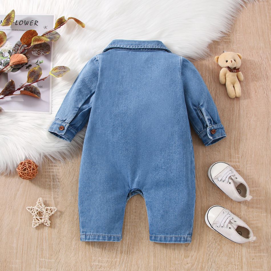 Baby Boy/Girl Blue Denim Long-sleeve Button Jumpsuit Light Blue big image 2