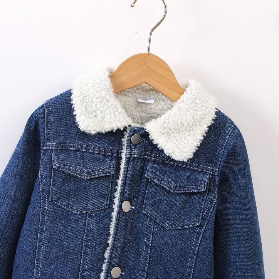 Toddler Boy Trendy Fleece Lined Denim Lapel Collar Jacket Blue big image 1
