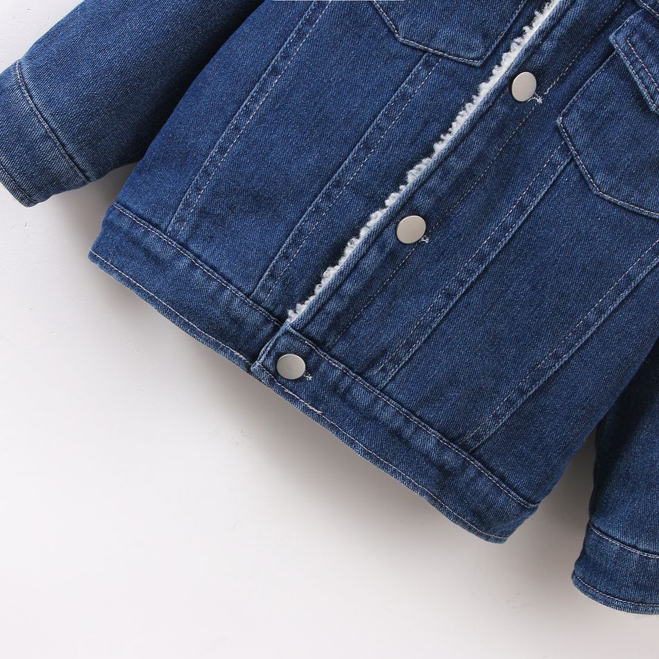 Toddler Boy Trendy Fleece Lined Denim Lapel Collar Jacket Blue big image 2