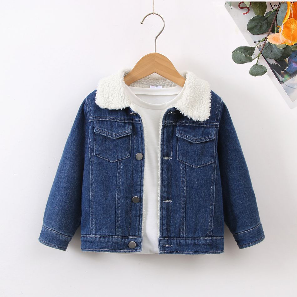 Toddler Boy Trendy Fleece Lined Denim Lapel Collar Jacket Blue big image 5