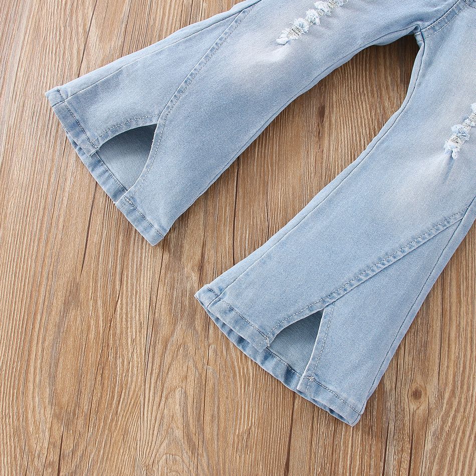Toddler Girl Trendy Ripped Denim Slit Flared Jeans Blue big image 4