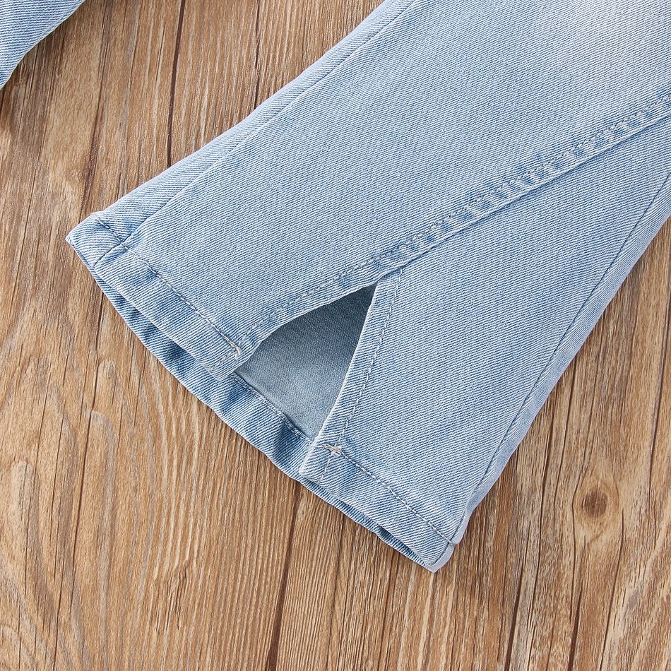 Toddler Girl Trendy Ripped Denim Slit Flared Jeans Blue big image 5