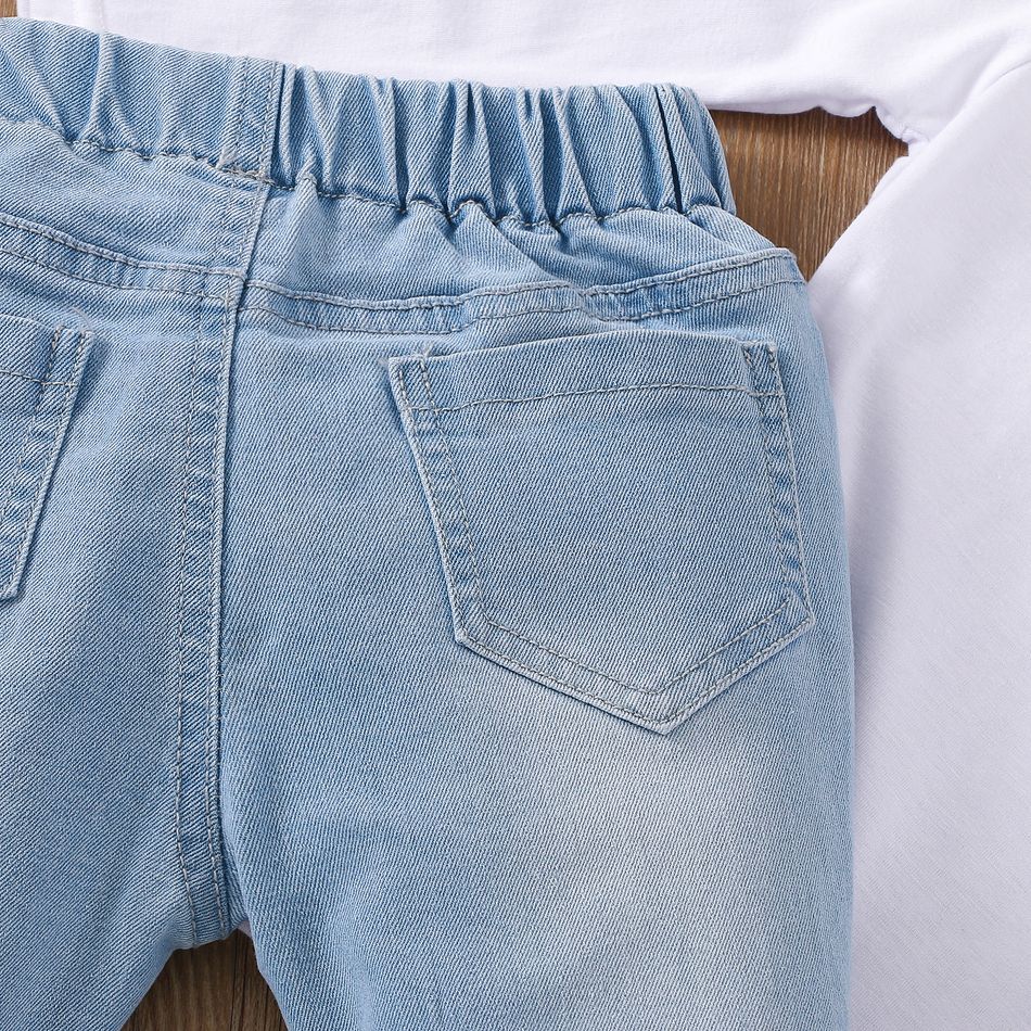 Toddler Girl Trendy Ripped Denim Slit Flared Jeans Blue big image 6