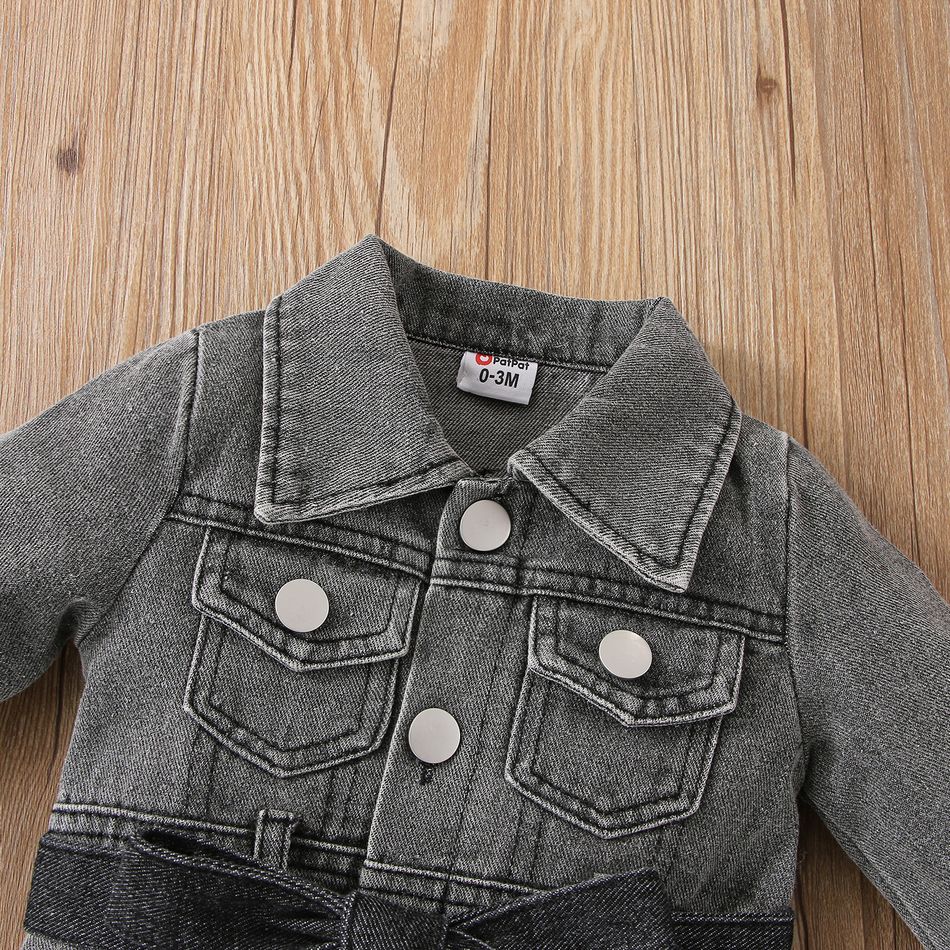 Baby Boy/Girl Long-sleeve Belted Denim Jumpsuit blackgray big image 4