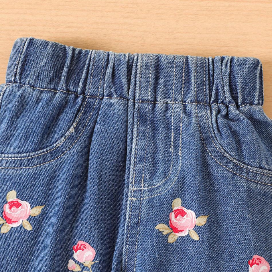 Baby Girl Allover Rose Floral Print Straight-fit Jeans Blue big image 3