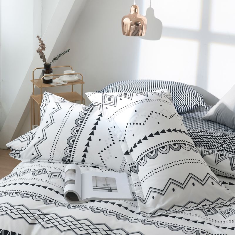 3-teiliges Boho-Chic-Bettwäsche-Set 1 Bettbezug und 2 Kissenbezüge mit geometrischem Print im Bohemian-Stil weiß big image 2
