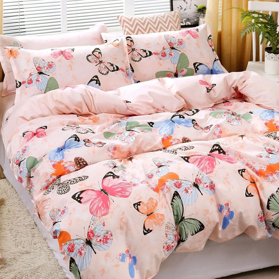 3 Piece Girls Duvet Cover Set 1 Duvet Cover & 2 Pillow Cases Pink Butterfly Print Bedding Set Pink big image 2