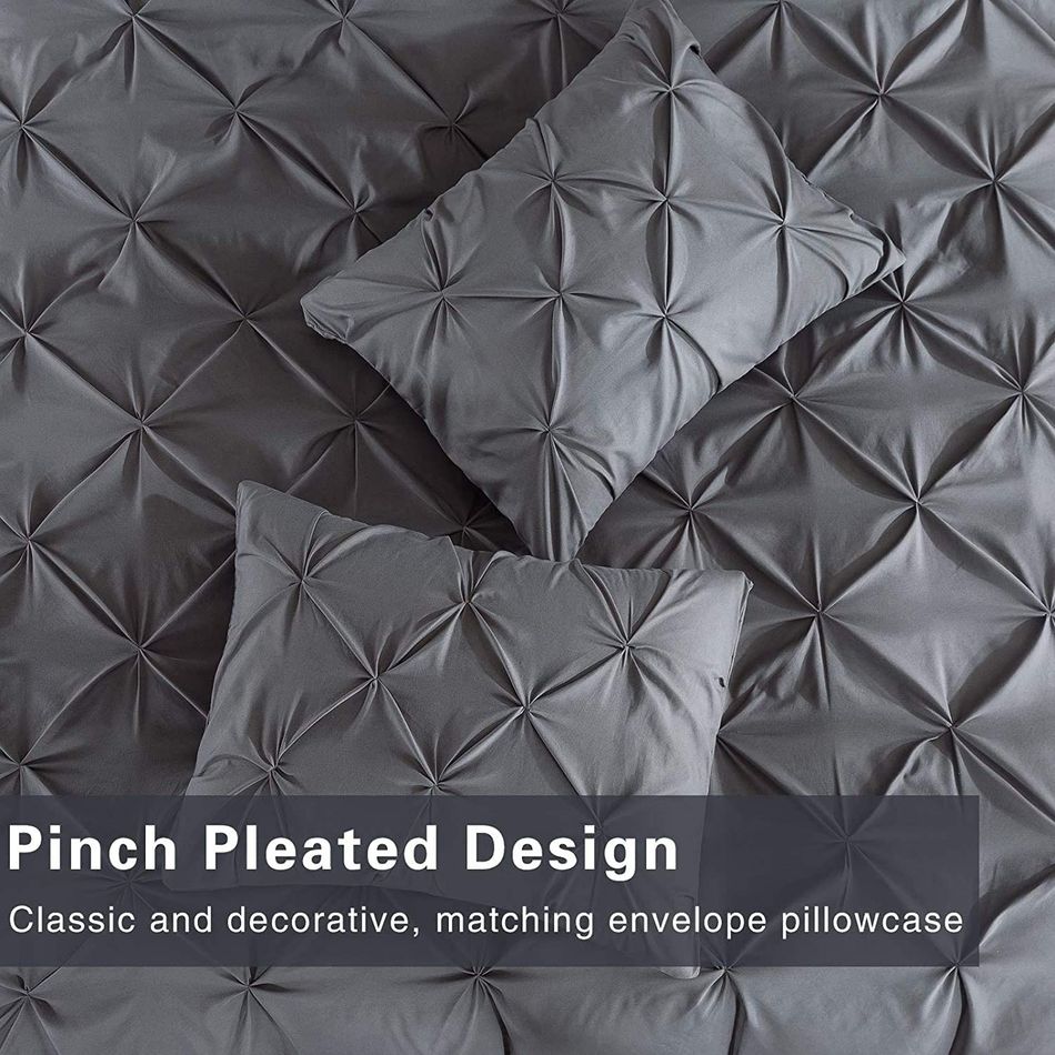 3 Piece Dark Grey Pinch Pleated Design Duvet Cover Set 1 Duvet Cover & 2 Pillow Cases Luxury Bedding Set Dark Grey big image 3