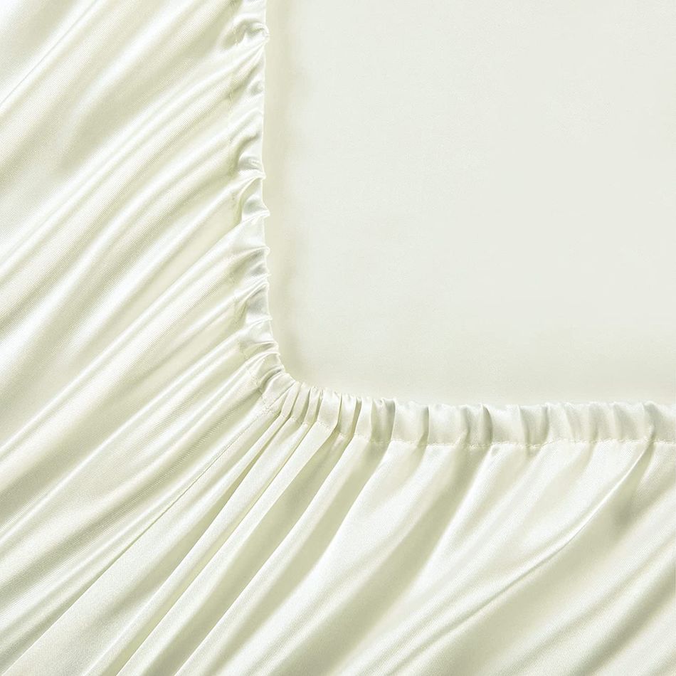 Protetor de colchão de cetim antiderrapante capa de colchão de seda de cetim artificial macio lençol sem rugas Cor Bege big image 3