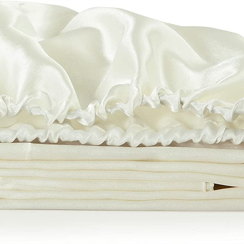 Satin Mattress Protector Non-slip Artificial Satin Silk Mattress Pad Cover Soft Wrinkle Free Fitted Bed Sheet Beige big image 4