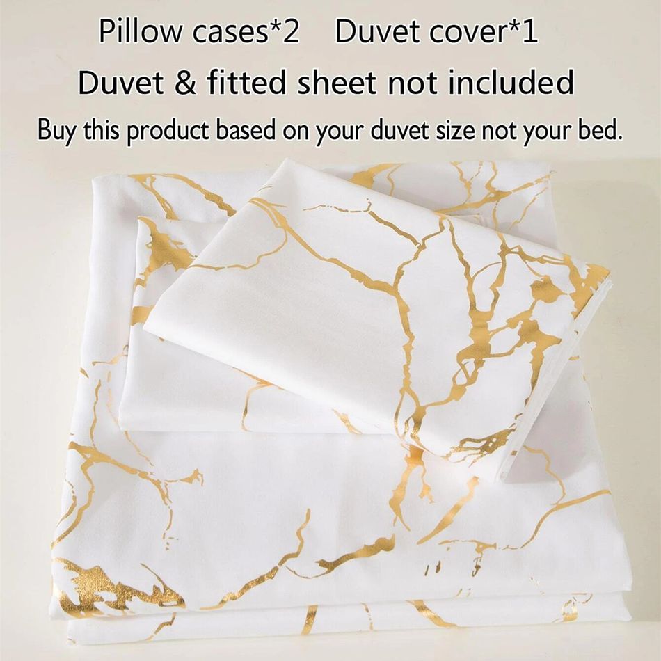 3 Piece Bronzing Marble Duvet Cover Set Soft Comforter Cover 1 Duvet Cover & 2 Pillowcases Gold Foil Print Glitter Bedding Set White big image 4