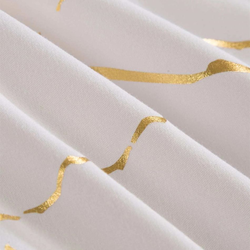 3 Piece Bronzing Marble Duvet Cover Set Soft Comforter Cover 1 Duvet Cover & 2 Pillowcases Gold Foil Print Glitter Bedding Set White big image 6