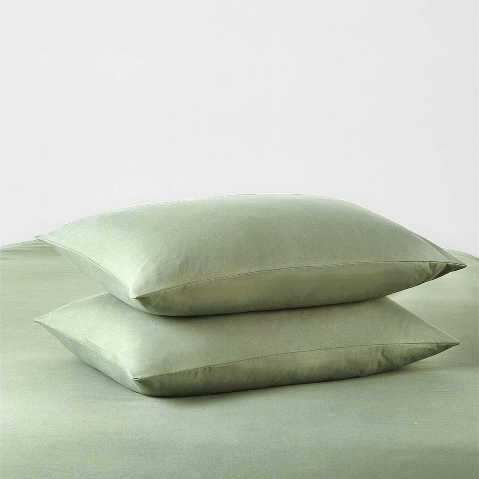 3-teiliges olivgrünes Bettbezug-Set, minimalistisches, solides, weiches Bettbezug-Set, 1 Bettbezug und 2 Kissenbezüge grün big image 4