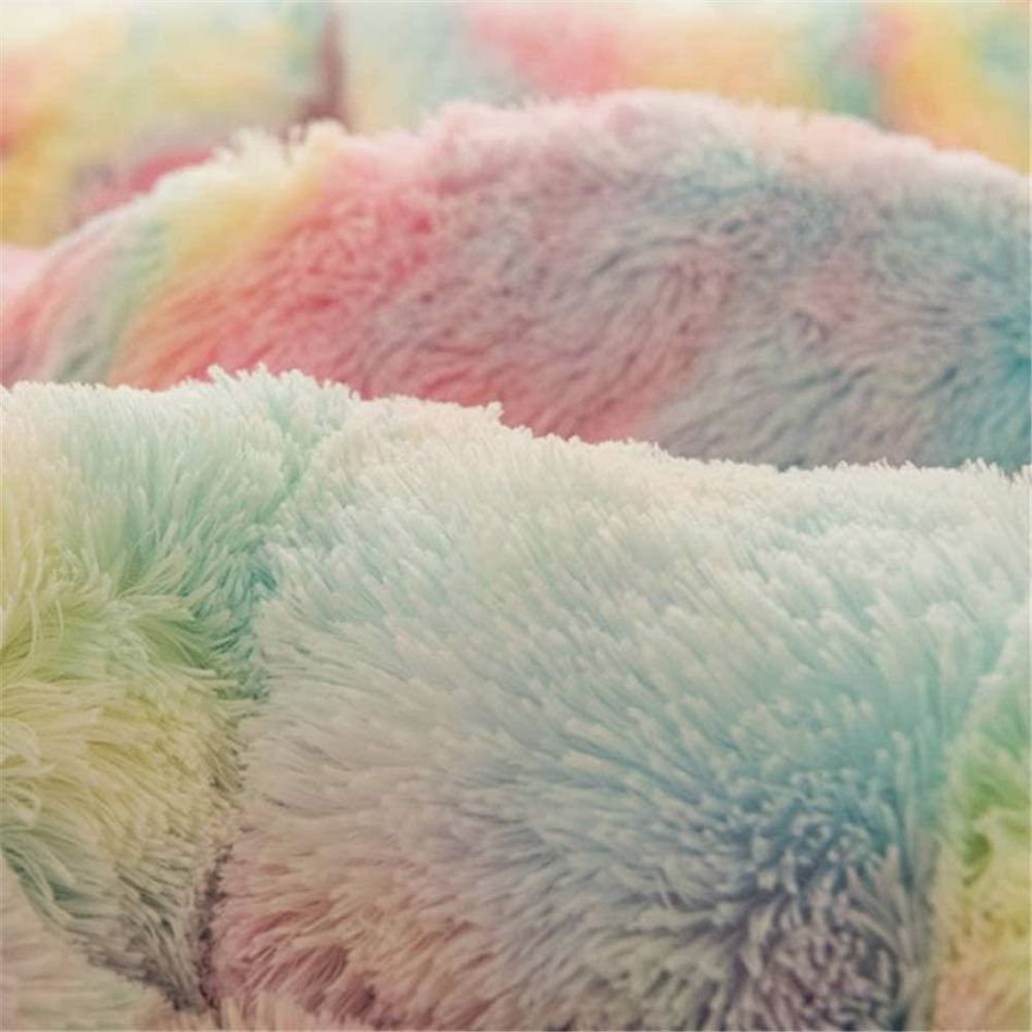 3 Piece Rainbow Tie Dye Plush Bedding Set 1 Fuzzy Fleece Duvet Cover & 2 Pillow Cases Multi-color big image 2