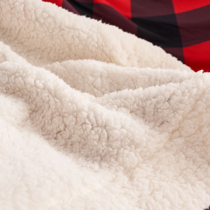 3 Piece Buffalo Plaid Bedding Set 1 Plush Fleece Blanket & 2 Pillow Cases Red/White big image 3