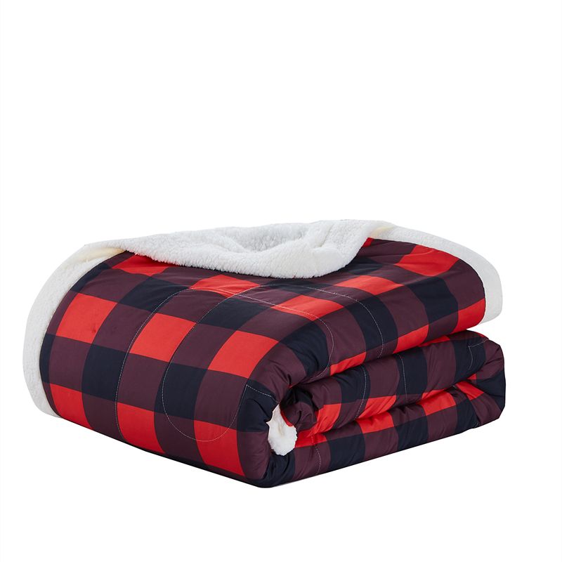3 Piece Buffalo Plaid Bedding Set 1 Plush Fleece Blanket & 2 Pillow Cases Red/White big image 8