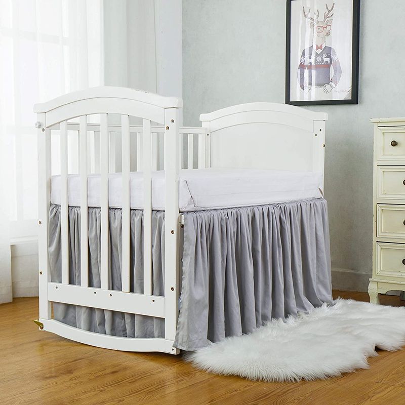 تنورة سرير أطفال مكشكشة من القطن 100٪ مع زوايا منفصلة لسرير الحضانة ملحقات سرير للأطفال الصغار اللون الرمادي big image 4