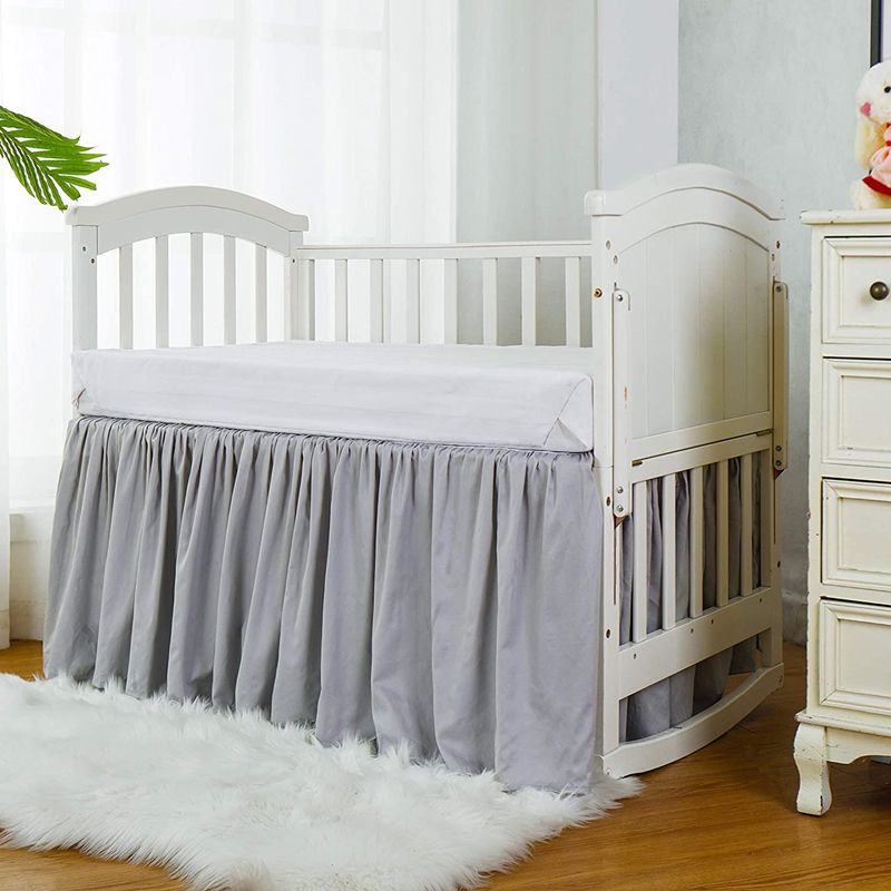 تنورة سرير أطفال مكشكشة من القطن 100٪ مع زوايا منفصلة لسرير الحضانة ملحقات سرير للأطفال الصغار اللون الرمادي big image 5