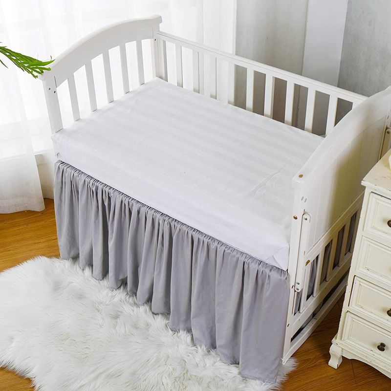 تنورة سرير أطفال مكشكشة من القطن 100٪ مع زوايا منفصلة لسرير الحضانة ملحقات سرير للأطفال الصغار اللون الرمادي big image 6