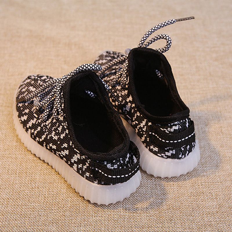 Toddler / Kid Breathable Lace- up LED Sneakers Black big image 3