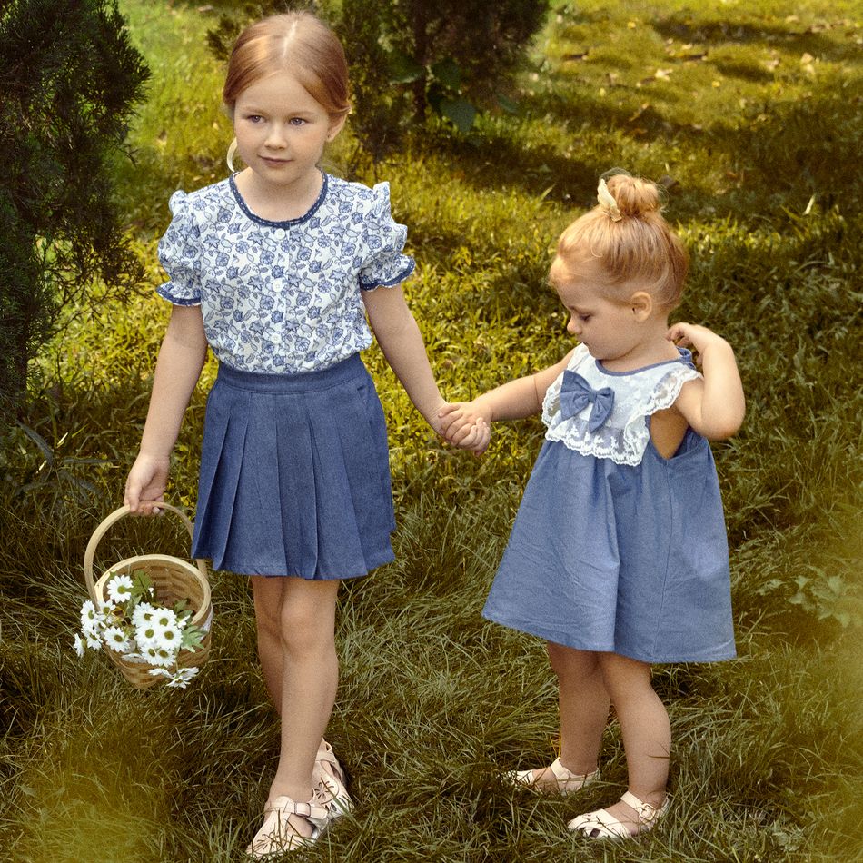Baby Girl Lace Detail Bow Front Denim Tank Dress BLUE big image 3
