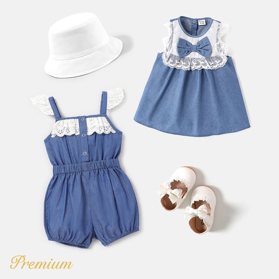 Baby Girl Lace Detail Bow Front Denim Tank Dress BLUE big image 9