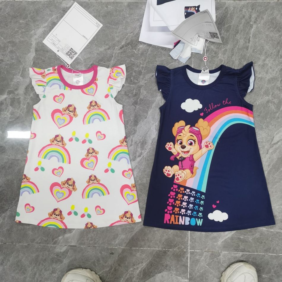 PAW Patrol Toddler Girl Naia Rainbow Print Flutter-sleeve Dress Colorful big image 7