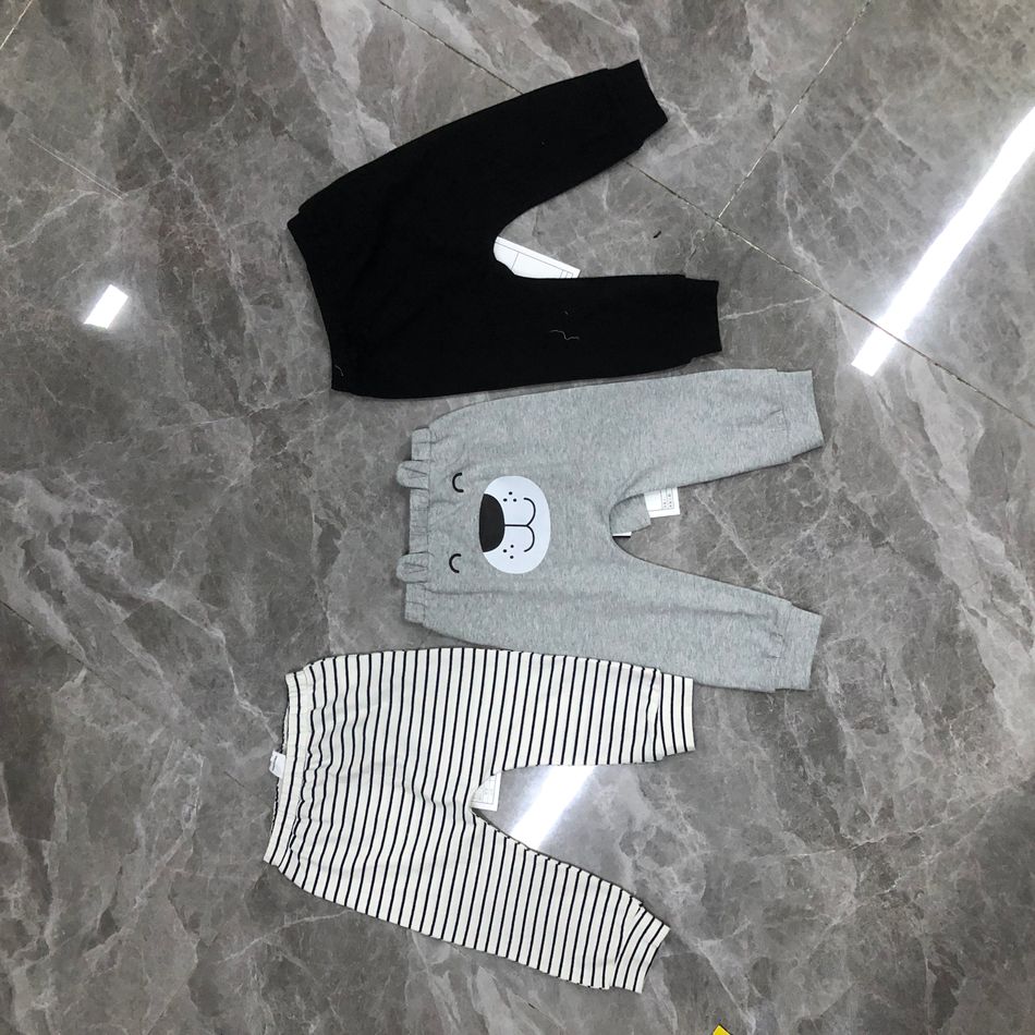 2-Pack Baby Girl/Boy Dog Print/Stripe/Solid Color Elasticized Cotton Pants BlackandWhite