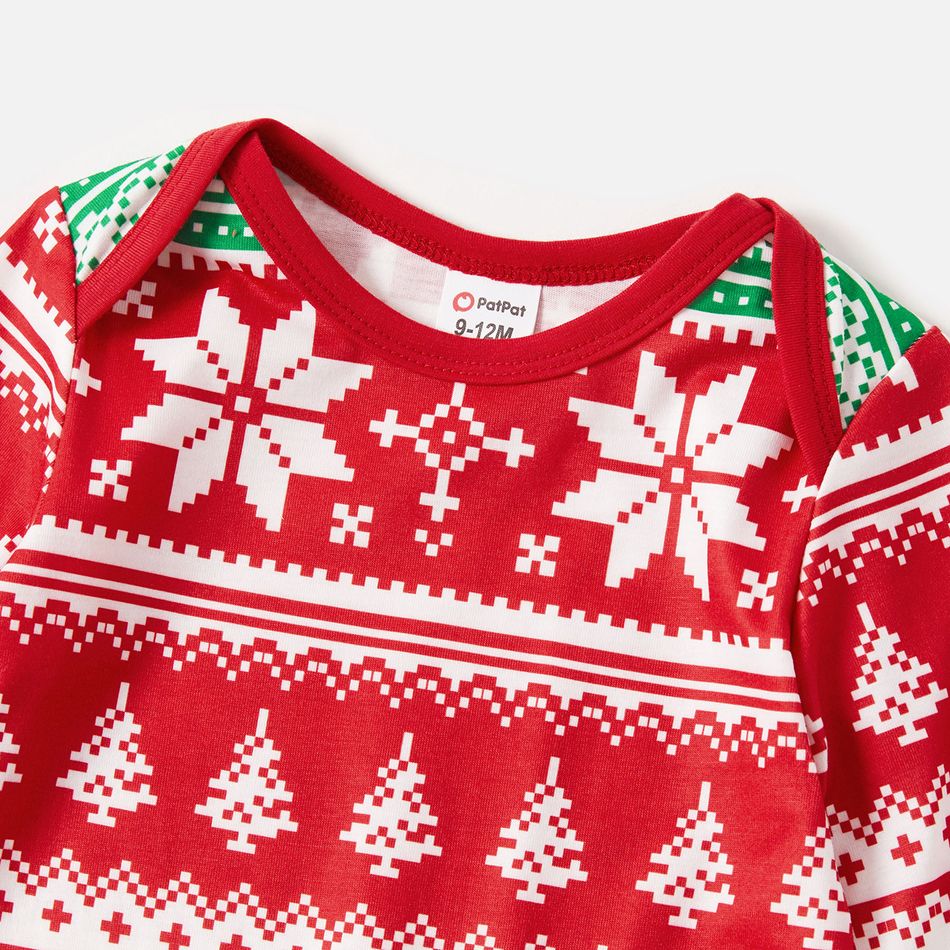 Family Matching Allover Red Christmas Snowflake Print Long-sleeve Pajamas Set(Flame Resistant) Red big image 9