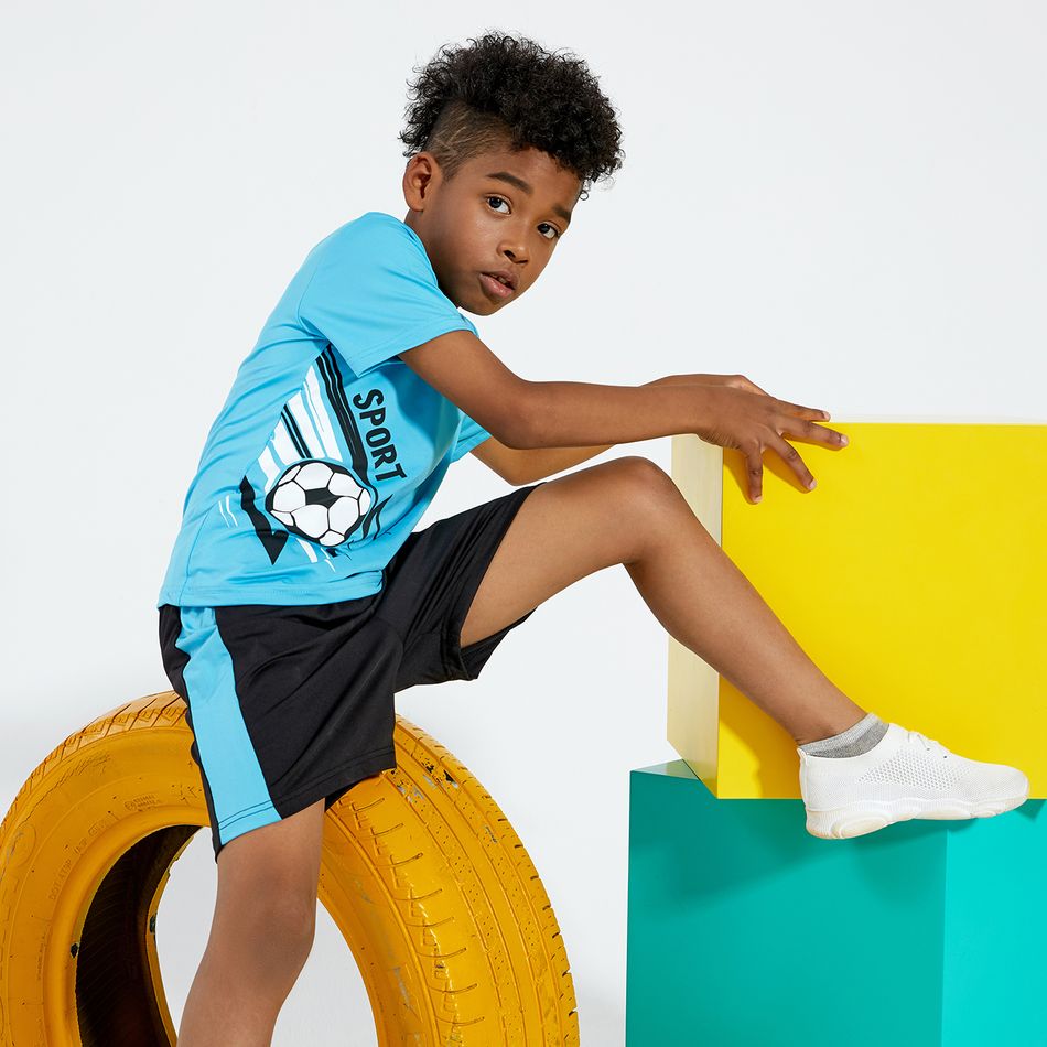 Football Print Short-sleeve Top and Shorts for Toddlers / Kids Blue