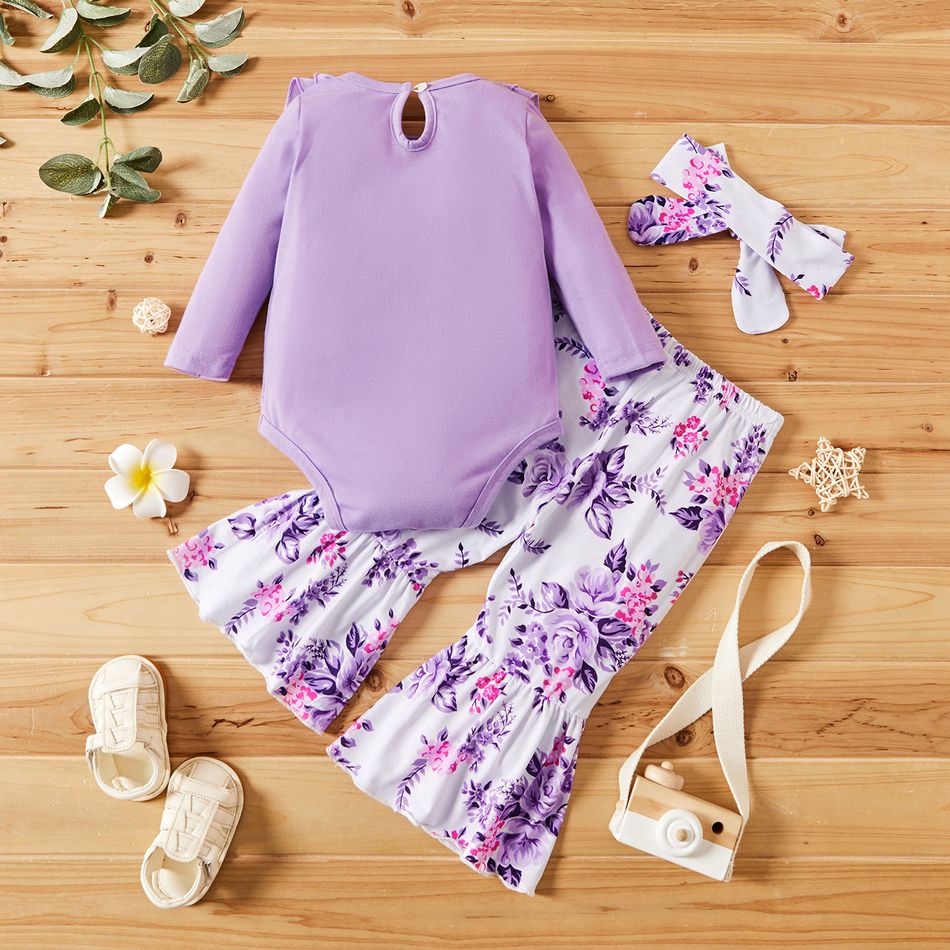 3 unidades Bebé Mulher Extremidades franzidas Flor grande Bonito Conjunto para bebé Cor de Lavanda big image 2