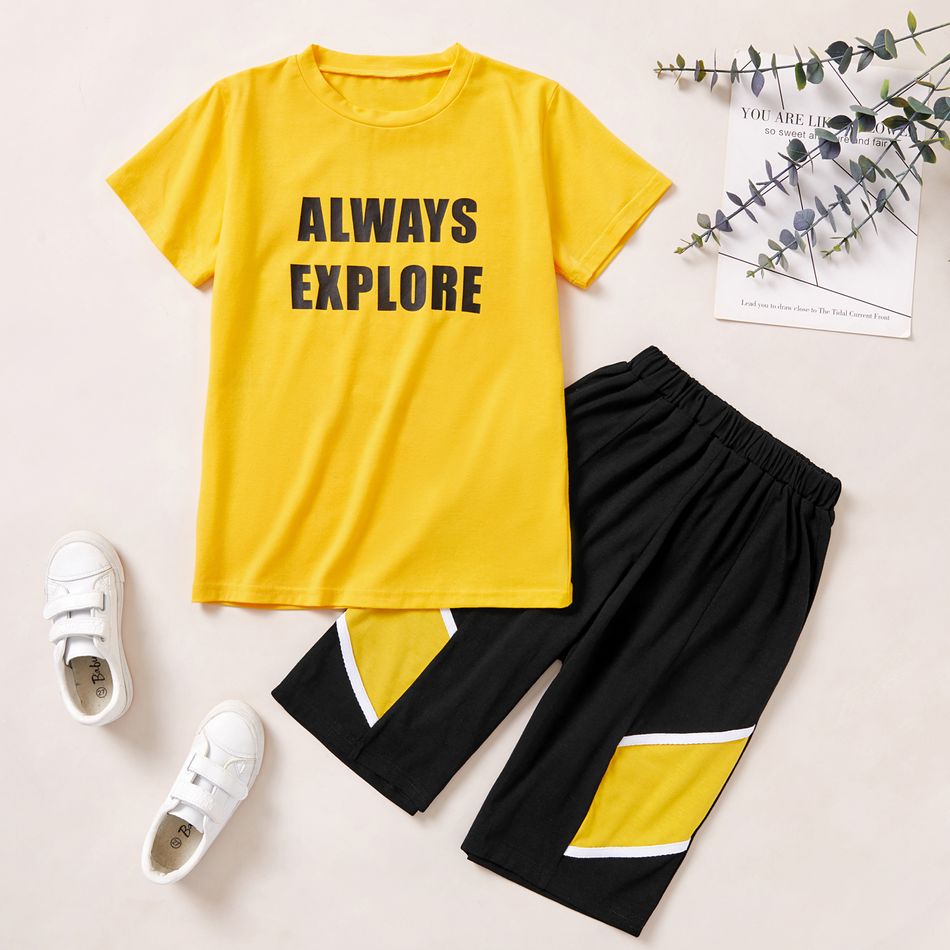 Fashionable Kid Boy Letter Decor & Colorblock Set Yellow