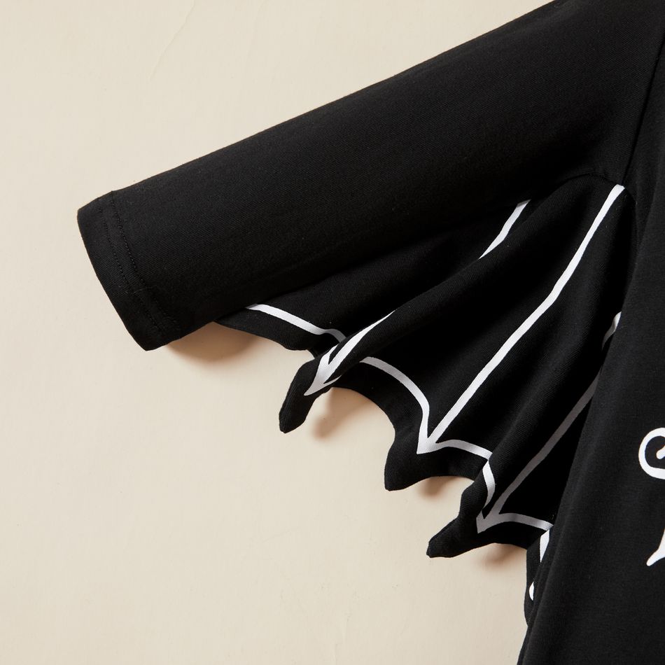 2pcs Letter Pumpkin Print Halloween Bat Design Long-sleeve Black Baby Set Black big image 3
