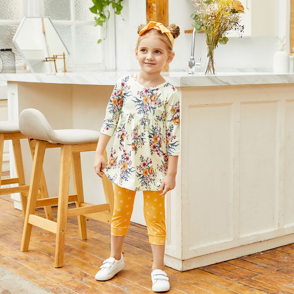 3-piece Baby Pretty Floral Dress Top and Polka Dots Pants with Headband Set Yellow big image 8