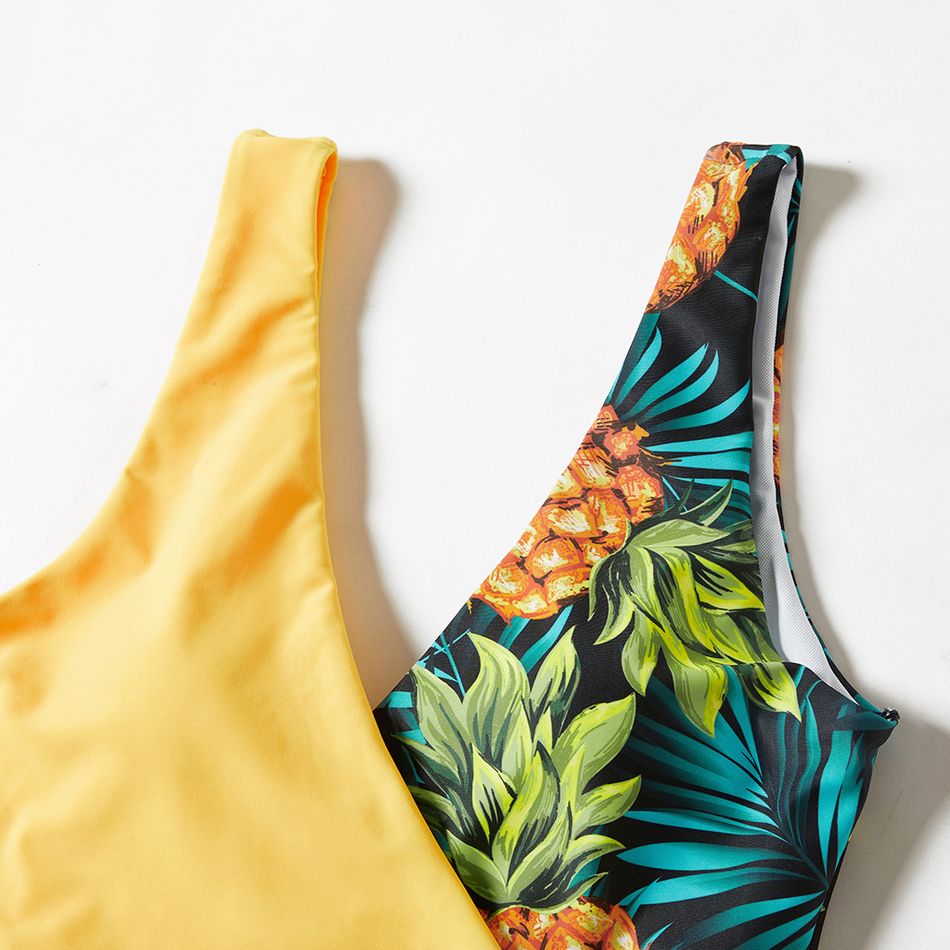 Pineapple Fruit Series Family Matching Swimsuits（One-piece V-neck Swimsuits for Mom and Girl ; Swim Trunks for Dad and Boy ） Yellow big image 5
