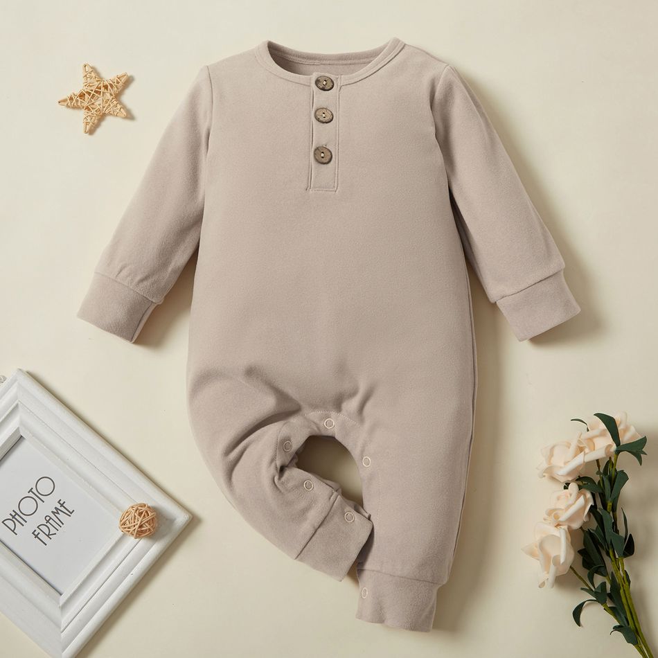 Multi Color Solid Long-sleeve Baby Jumpsuit Khaki