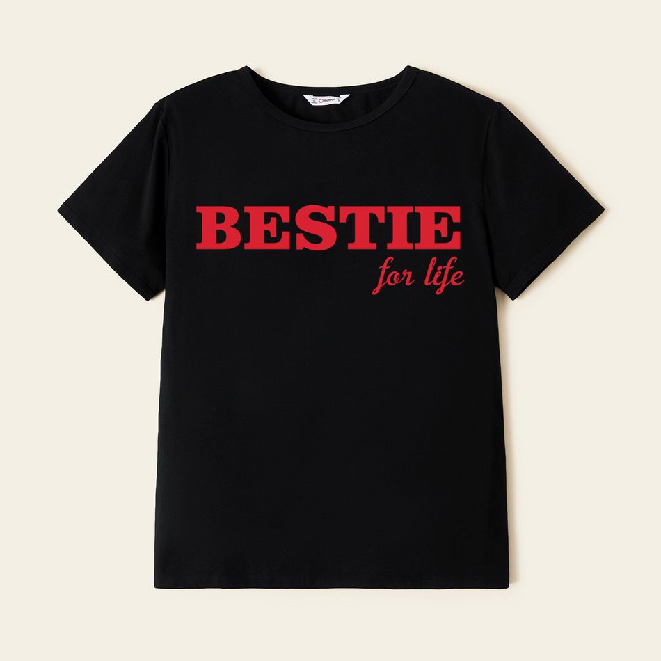 Mosaic Family Matching Bestie Letter Print Mommy and Me Cotton Tees Black big image 2