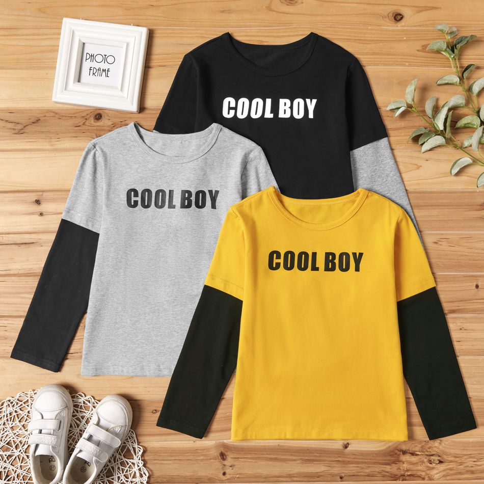 Kid Boy Casual Letter T-shirt Yellow big image 2