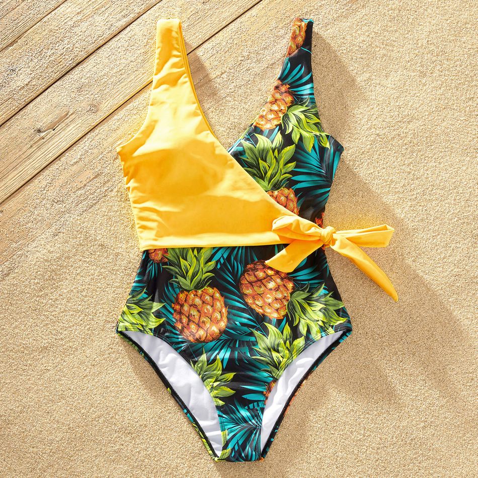 Pineapple Fruit Series Family Matching Swimsuits（One-piece V-neck Swimsuits for Mom and Girl ; Swim Trunks for Dad and Boy ） Yellow big image 3