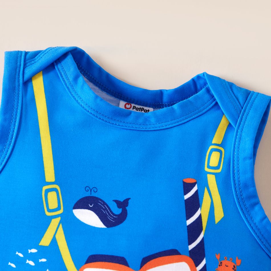 1pc baby boy Sleeveless Ocean Pattern Stylish  Jumpsuit Blue big image 3