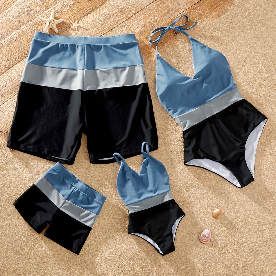 Colorblock Splice Family Matching Swimsuits(Neck Strap Design Swimsuits for Mom) Color block