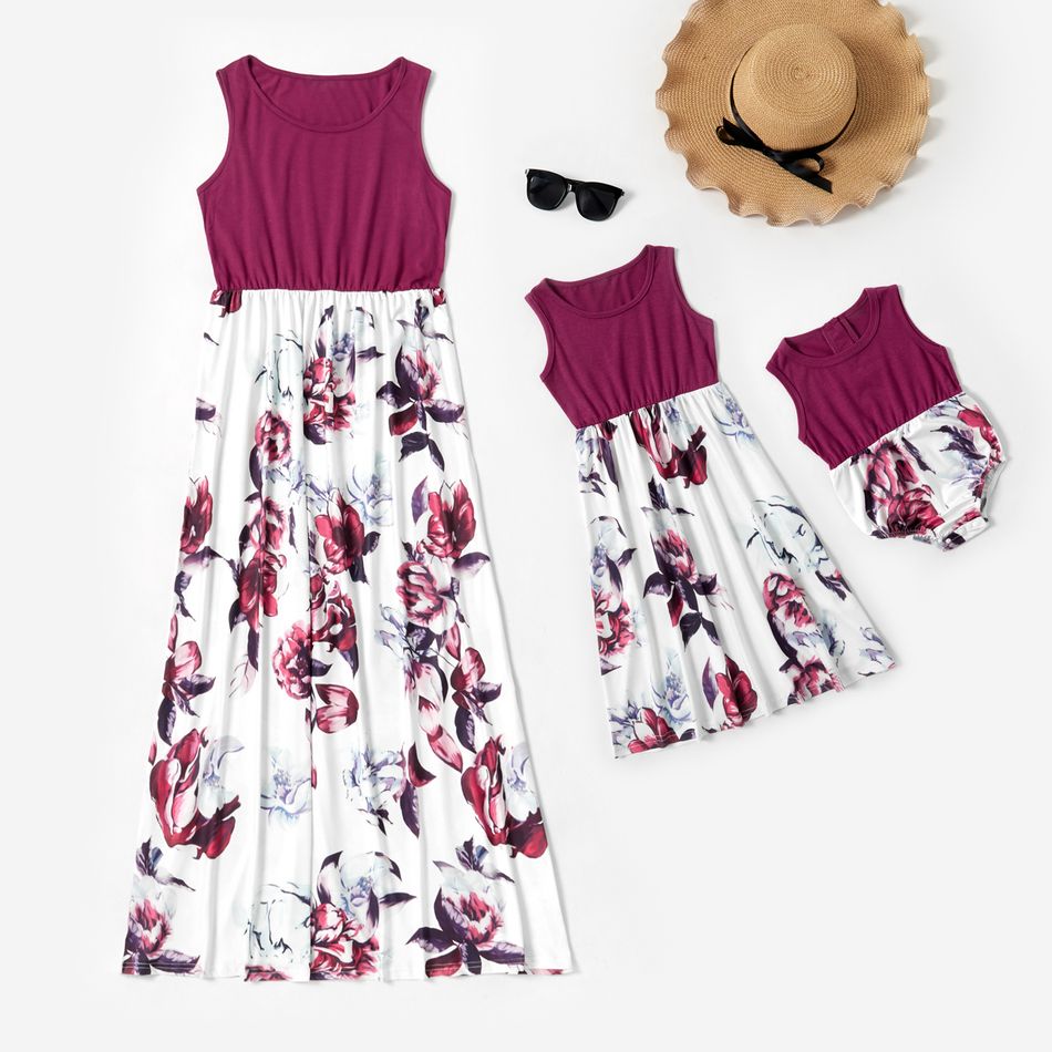 Floral Print Tank Dresses for Mom and Me Color block