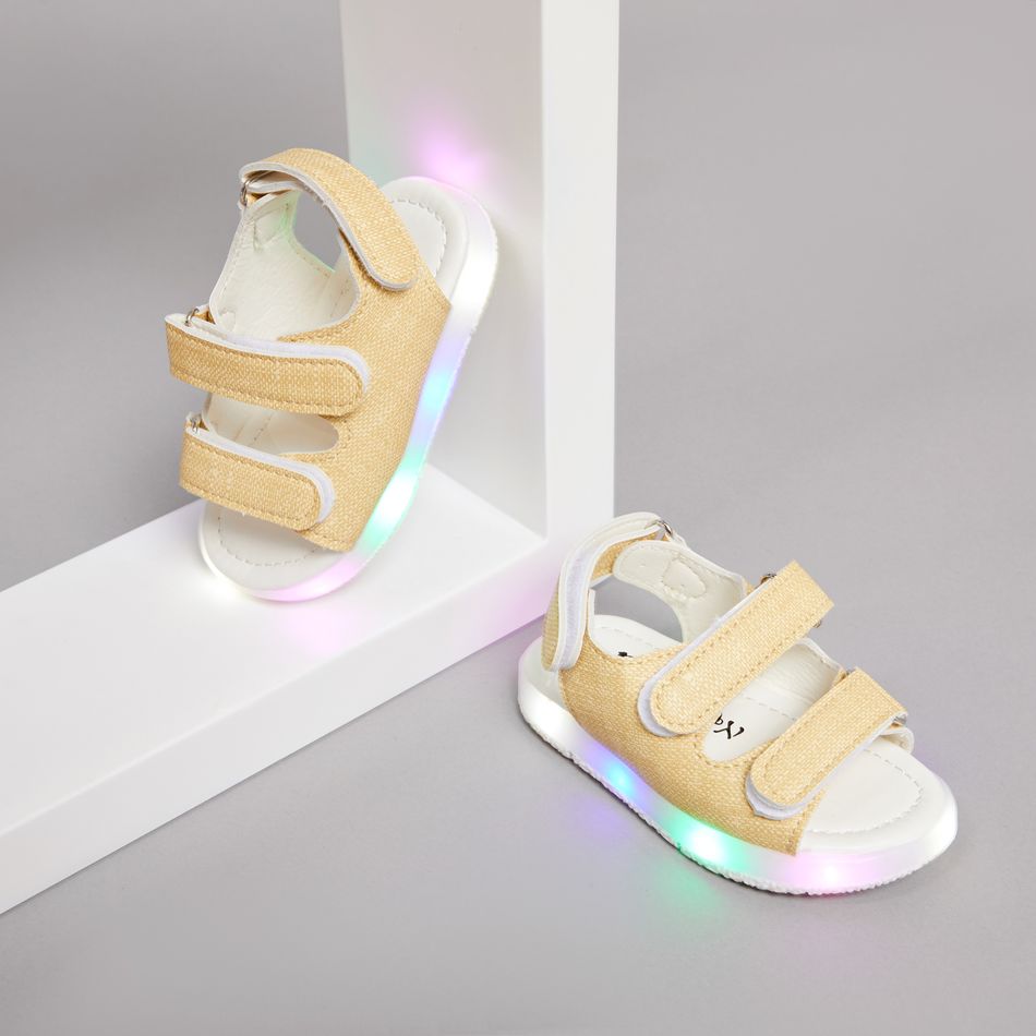 Toddler / Kid Solid Velcro Closure LED Sandals Pale Yellow